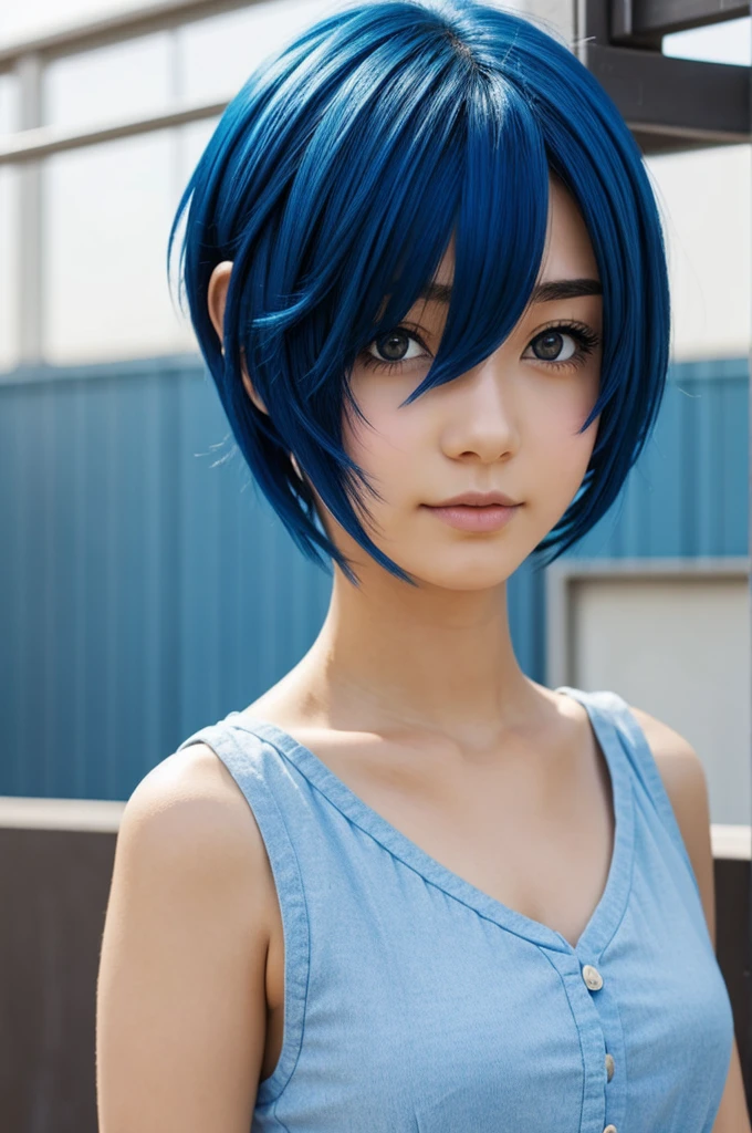 Anime girl with short blue hair