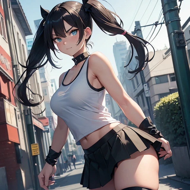 (Island Wind\(Cankoley\)), (pureerosface_v1:0.9), Realism, (Realistic:1.3), (from below)))), Sailor collar, crop top, neckline, miniskirt, pleated skirt, high-leg panties, black panties, striped thighs, rabbit ears, elbow gloves, boots, bare shoulders, in public, street, masterpiece, best quality, highly detailed, standing, middle breast, walking towards the audience, three points of light --auto --s2