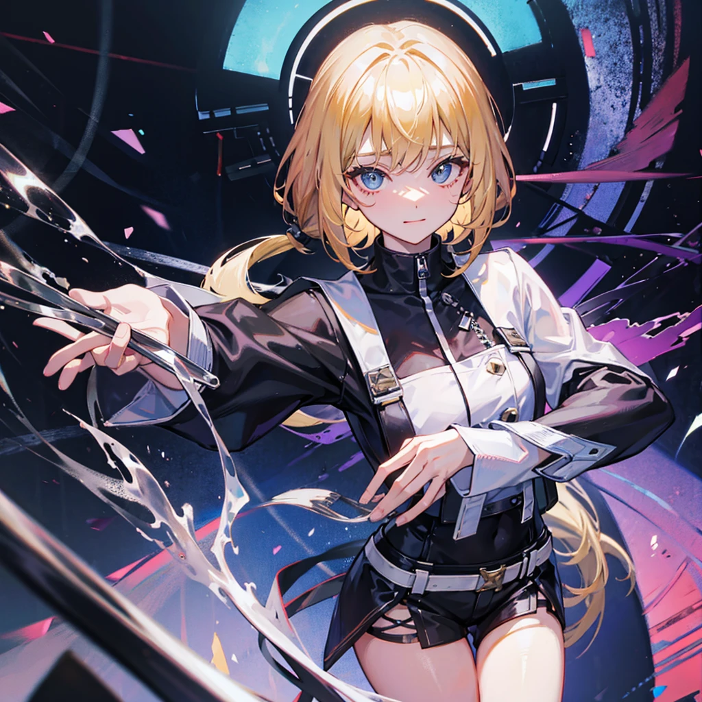 cyber punk、15 years old、Blonde、beautiful girl、smile、Bobcut、Extreme sadism、Face close-up、Artist、doctor