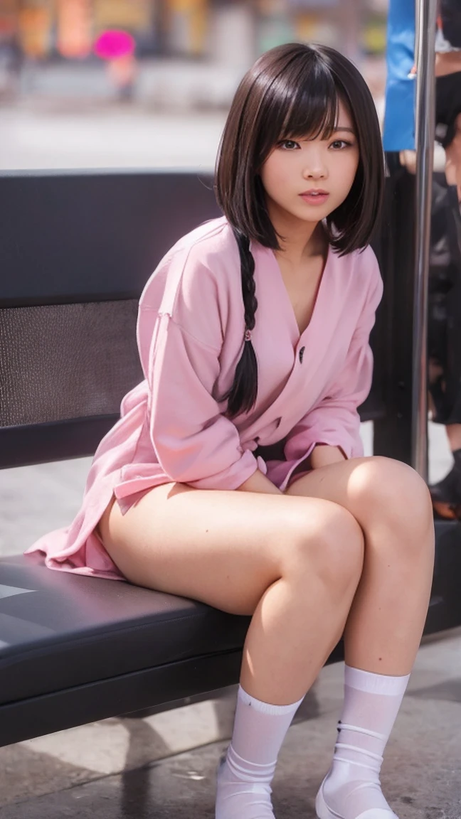 One woman、((3D Animation))、cute、18-year-old、Shiny Hair、Bob Hair、Random Pause、Random outfit、cute服、Sexy pose、Dating in the city、mini skirt、Beautiful clothes、Low angle、Sit in your seat、Amorous、Sexy inner thighs、Sexy underwear、Wearing panties