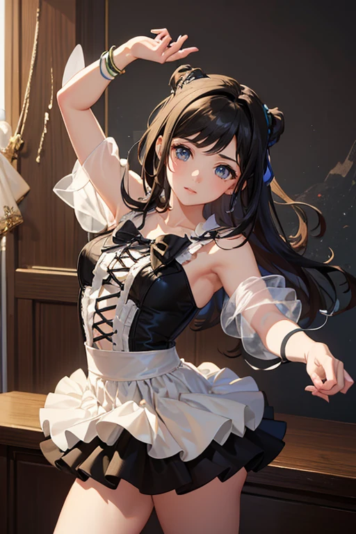 (Highest quality、 8k 、masterpiece、High resolution)、(DEGAS、Dancer style)、Valley、whole body、15 year old girl、cute、Realistic、Realistic、Official Art、Detailed CG、