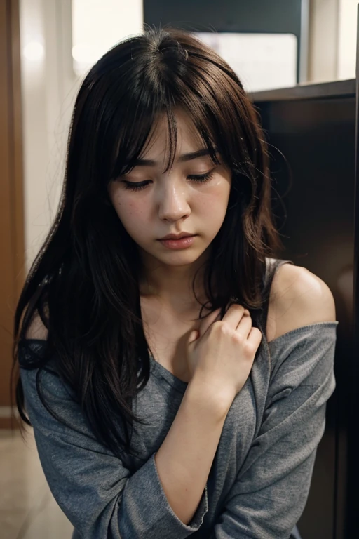 Beautiful Japanese actresses,(photo Realistic:1.4), (hyper Realistic:1.4), (Realistic:1.3),Very detailed, Edge Orgasm,face Focus, Woman with open mouth and closed eyes , Edgy Woman _face、20-year-old、Black-haired、 News anchor、Very small toilet,((Sweat)),((skin shining with Sweat))((Clabrasion glistening with Sweat,face shining with Sweat)),((Sweaty skin))((Sweaty skin)),Entrance to the house、In front of the entrance、In front of the shoebox、White collared shirt,Tied Hair、teacher,(((Wet Filter))),,Medium Shot
