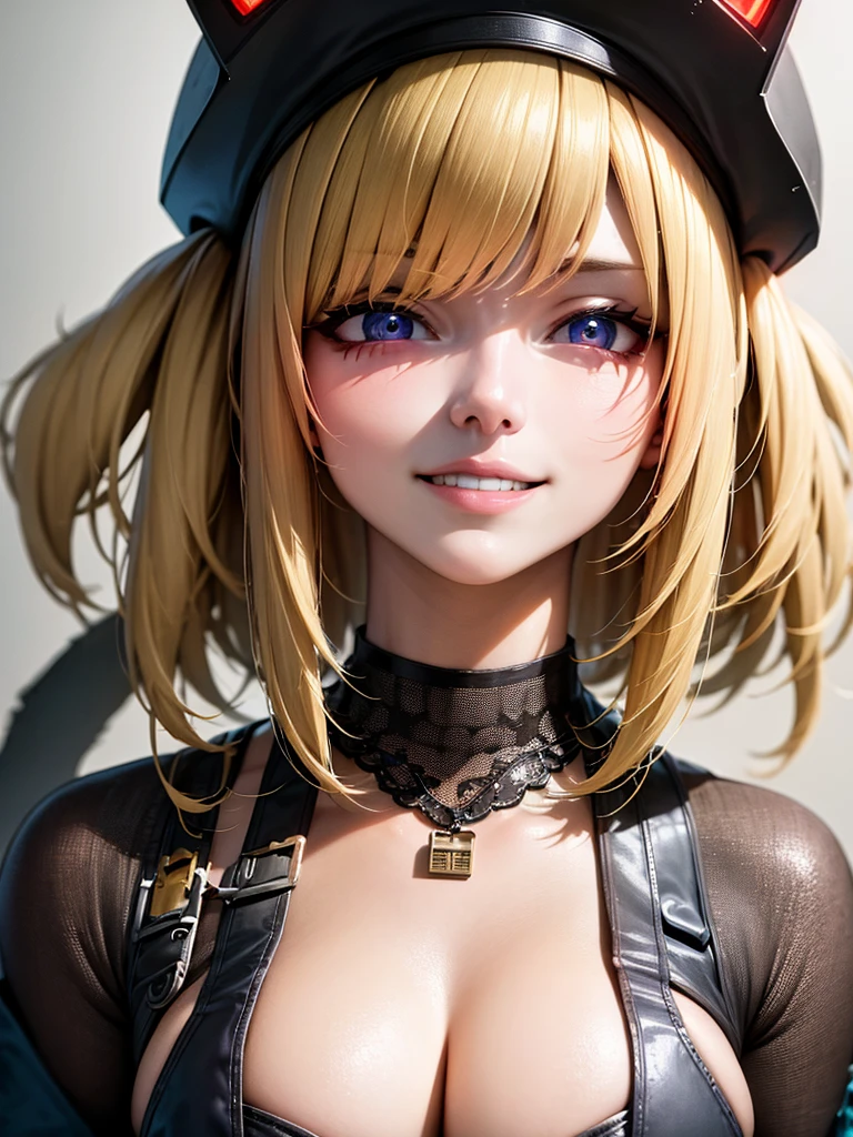 cyber punk、、Blonde、beautiful girl、smile、Bobcut、Extreme sadism、Face close-up、Artist、doctor