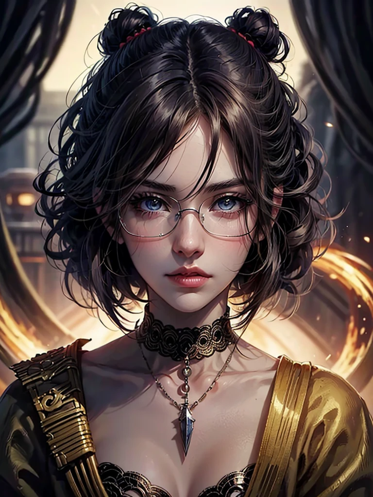 japanese beautiful lady, very beautiful face, mature female, realistic photo, master pieces, high quality, super real detailed, perfect anatomy, nai3, cool beauty, long eyelashes, japanese beautiful wife, glasses, (80s anime:1.4) anime sci-fi, darkness, castlevania style, dark fantasy, muted colors, warm tones, gloomy, dark gothic theme, victorian fantasy, dark fantasy world