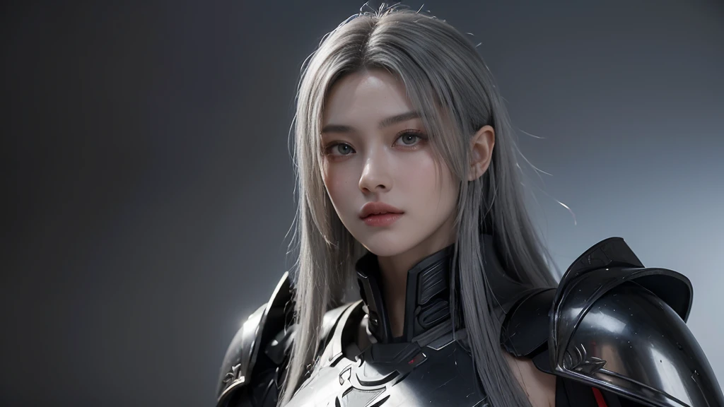 masterpiece,Game Art,Best picture quality,Maximum resolution,8K,(portrait),Unreal Engine 5 rendering works,(Digital Photography),((portrait Feature:1.5)),
20 year old girl,Short hair details,Long bangs,(The red eye makeup is carefully applied),(With long gray hair:1.4),(Large target, Full breasts),Elegance and nobility,Brave and charming,
(The future armor combines the characteristics of Chinese armor,hollow-carved design,Power Armor,Mysterious oriental runes,Exquisite clothing patterns,Magic Flash),Future Warrior,Cyberpunk Characters,War Background,
light,Ray Tracing,Game CG,((3D Unreal Engine)),OC rendering reflection mode