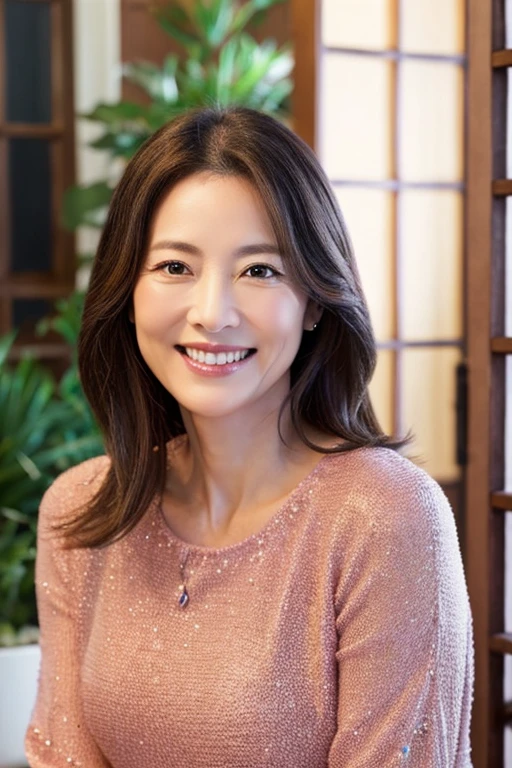 47 years old、smile、beauty、adult elegance、Sparkling Eyes、