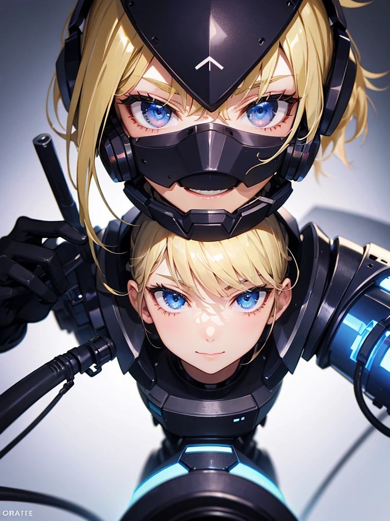 cyber punk、15 years old、Blonde、beautiful girl、smile、Bobcut、Extreme sadism、Face close-up、Artist、doctor