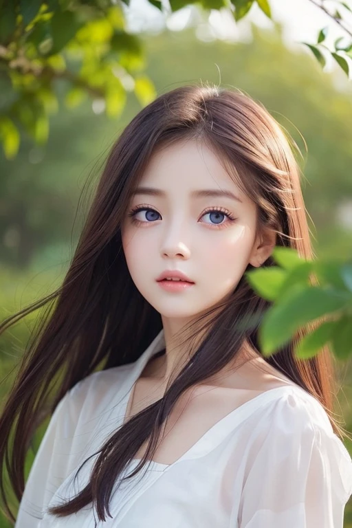 One girl、Beautiful delicate eyes、double eyelid、Narrow eyes、Thin lips、Shortcuts、Hair swaying in the wind、Slanted Eyes、Fox face、Shy, Hanging eyes,
