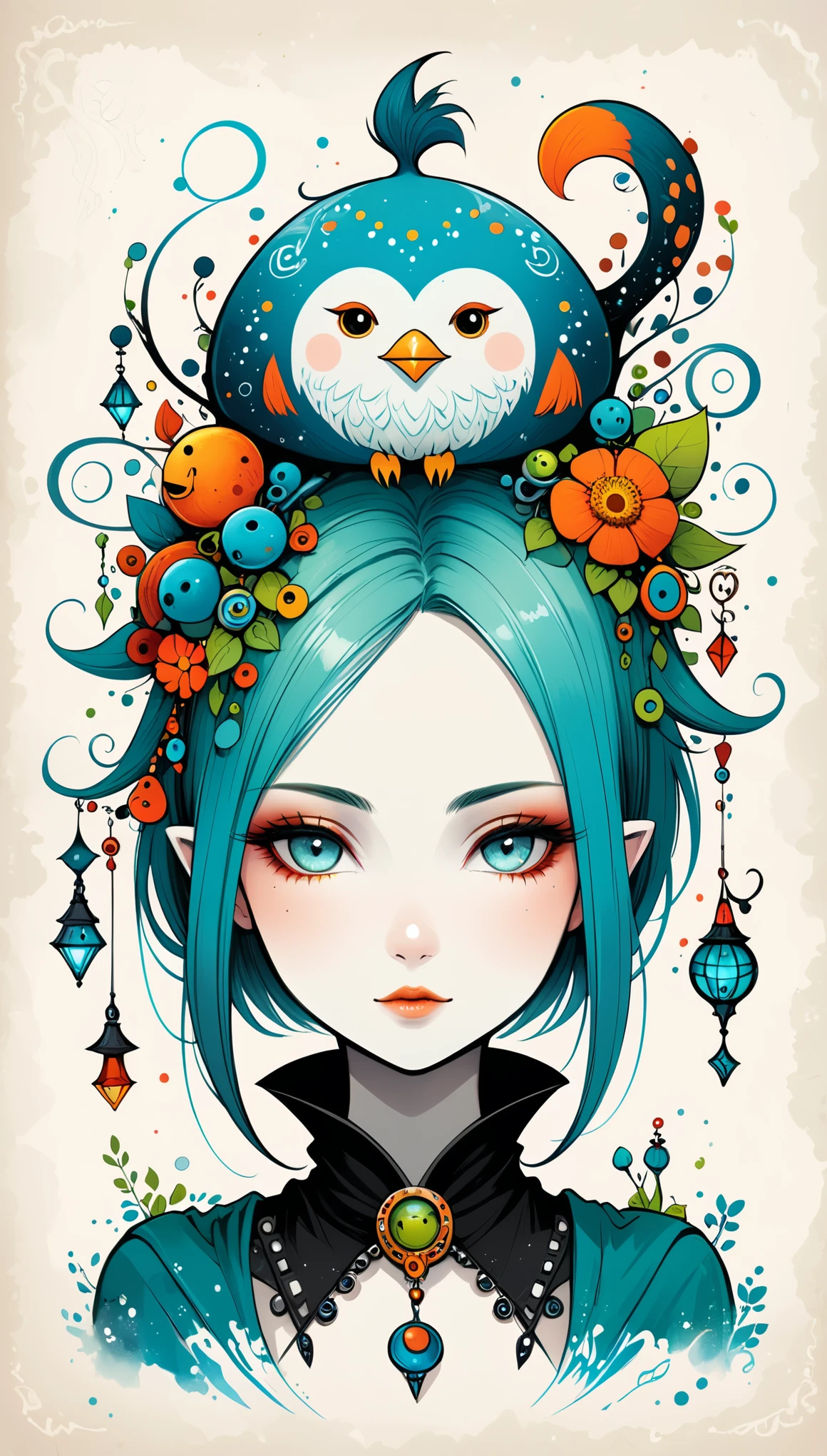 in style of Alexander Jansson,character concept design,half body,1girl