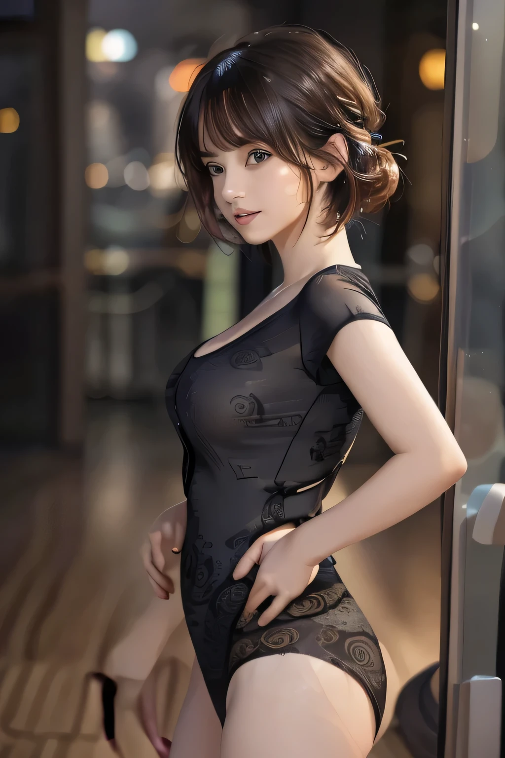 (masterpiece), (highest quality), {girl, lady}, looking at viewer, {Day, night}, {interior, exterior}, {natural short wavy hair, shaggy cut, long side bangs and bold, curly hair, neat ponytail, sophisticated pixie cut, high knot with twist braid, voluminous bun, undercut