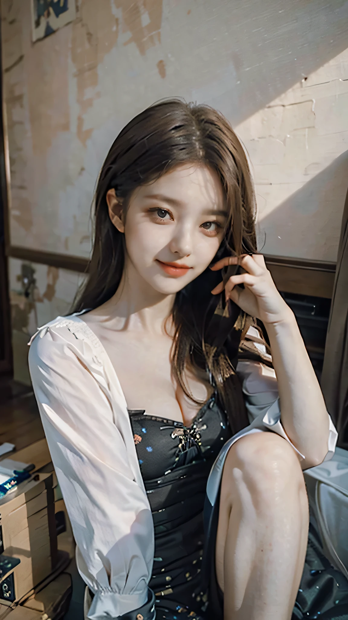 masterpiece, best quality, 1girl, solo, ((mature female)), round pupils, long hair, hair, princess, black dress, fantasy, happy, looking at viewer, cartoon, anime, (oil painting)