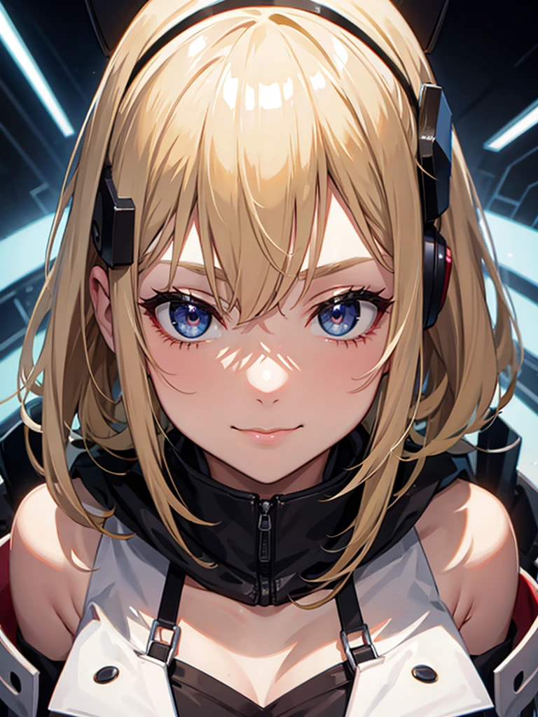 cyber punk、、Blonde、beautiful girl、smile、Bobcut、Extreme sadism、Face close-up、Artist、doctor、One person
