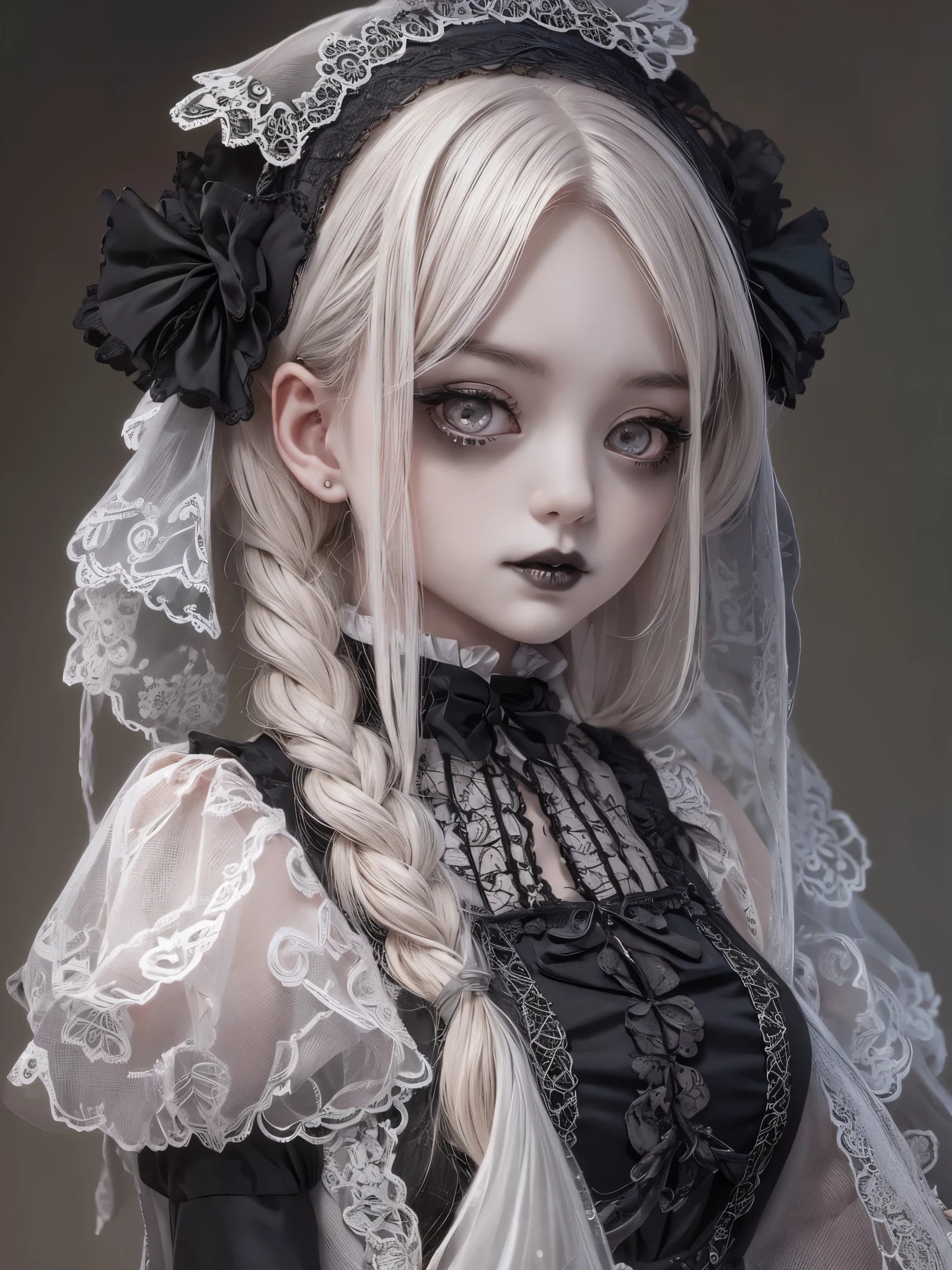 ((Highest quality)),(Ultra-high resolution),(Super detailed),(Detailed Description),((The best CG)),(masterpiece),Highly detailed art,(Art with precise detail:1.5), ((mysterious:1.7)),(Pale Skinned Maid:1.6),(Intricately detailed maid outfits:1.5),(Expressionless:1.5,Condescending Gaze:1.2), (Gothic Horror:1.7)