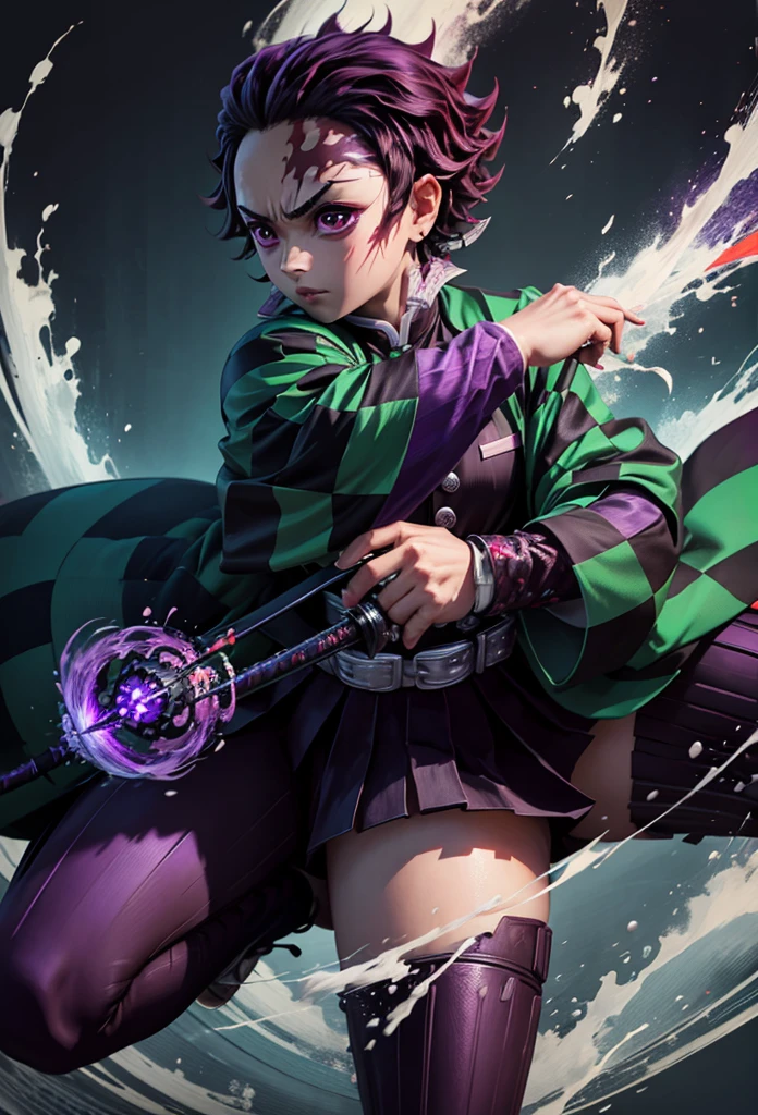 Shinobu kocho demonslayer, Skirt, purple haori, (Kimetsu No Yaiba),Full Style,Ultra High Quality,Ultra High Resolution,Photograph 8K,Holding a Sword,One girl ,Ultra Detailed ,Demon Hunter Suit,