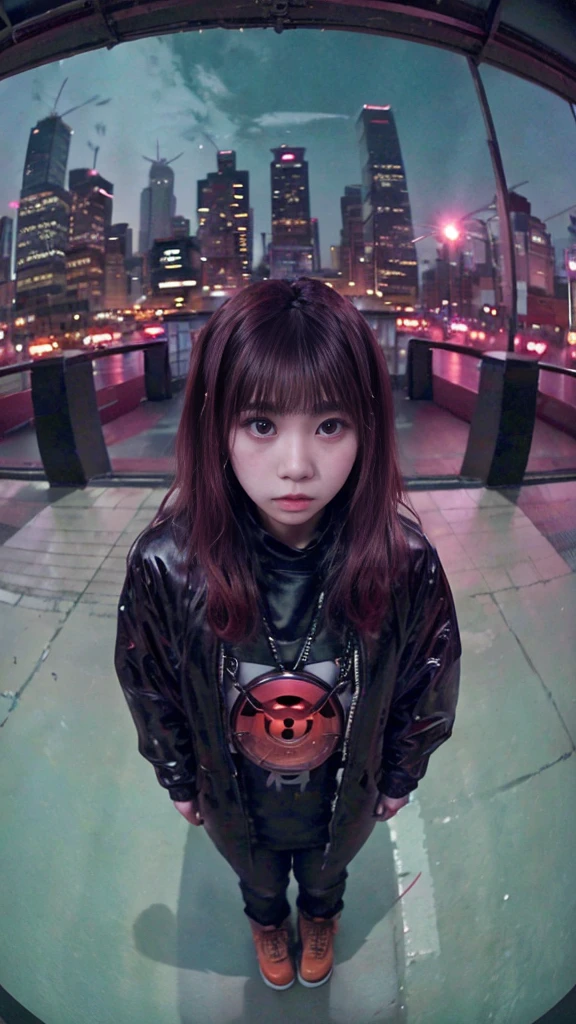 8k, RAW Photos, 最high quality, masterpiece: 1.2),Fisheye Lens、(((Wide View)))、Inside the station、Station platform、Fisheye Lens、Looking at the camera、Cool pose、Hair tousled by the wind、Full body photo、Red or orange neon、Cyberpunk movies、Raw photo of a beautiful 20-year-old Korean woman、halfface、The night deepens、Dark Room、high quality、More skin、Shiny skin、Clear Face、Cinematography、Hmph、Sharp focus