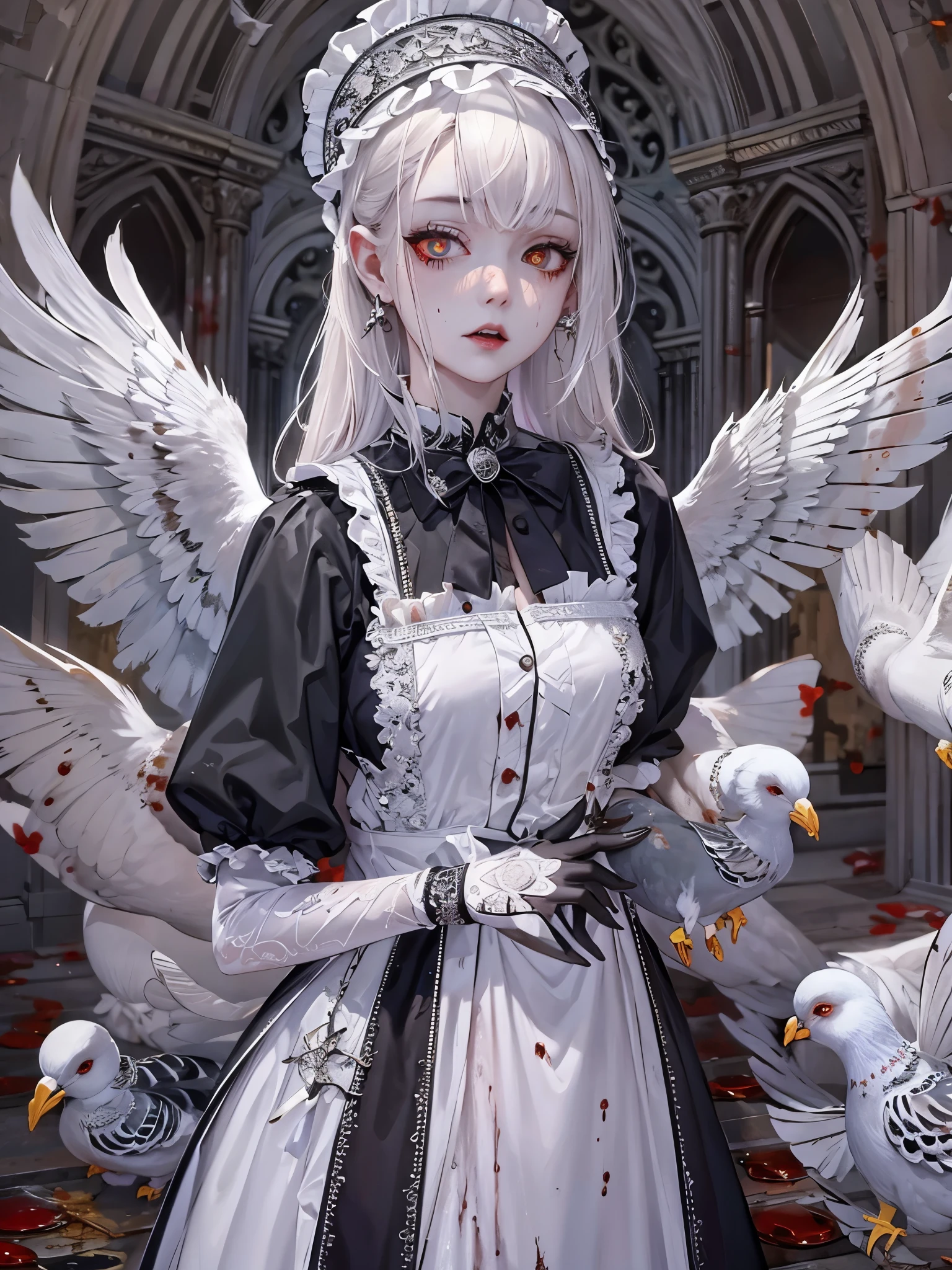 ((Highest quality)),(Ultra-high resolution),(Super detailed),(Detailed Description),((The best CG)),(masterpiece),Highly detailed art,(Art with precise detail:1.5), ((mysterious:1.7)),(Pale Skinned Maid:1.6),(Intricately detailed maid outfits:1.5),(Expressionless:1.5),(Condescending Gaze:1.2),(Pigeon Blood Eyes:1.6), (Gothic Horror:1.7)