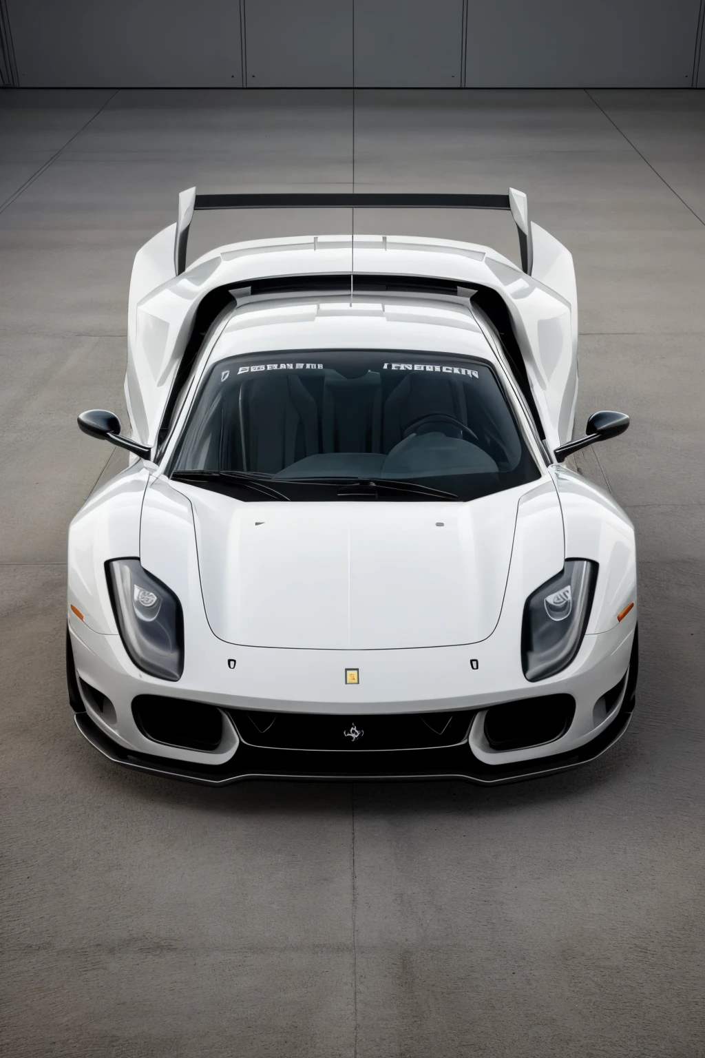 Draw a sedan 4-seater of a pristine White Ferrari F-40 in three frames:
1. Front view: The White Ferrari F-40, a timeless icon of automotive design, gracefully rests on the asphalt, its imposing front end dominating the frame. The sleek headlights, reminiscent of feline eyes, pierce the air with an aura of power and elegance. The emblem of the prancing horse is proudly placed on the front grille, embodying the spirit of the Ferrari brand. The aerodynamic lines of the hood flow seamlessly into the curvaceous fenders, hinting at the sheer