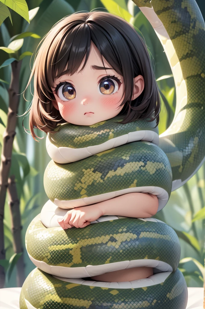 highest quality、High resolution、Detailed Background、(Detailed eyes:1.2)、Teenage beauty、(Highly detailed face:1.4)、(small breasts:1.1)、Cute hair color、Cute hairstyle、
Angry face, blush, masterpiece, best quality, highres, breasts out, beautiful detailed eyes, cleavage, snake, (coiled), (python), snake scales detailed, mad, restrained, masterpiece}}}, {{highly extreme detailed}}, solo, Focus on the girl, {orgasm}, {sweaty}, {{python sex}}, (((object insertion))), jangle, spread arms, interspecies, bestiality, (Giant python bestiality, Giant python sex, ((Giant python Rape)), Giant python Rape, Giant python Coils, Passionate Squeeze) (((Giant python coils, Passionate squeeze, ))), coils,((The girl is wrapped around a giant python)), ((giant python rape)), giant python sex, bedroom