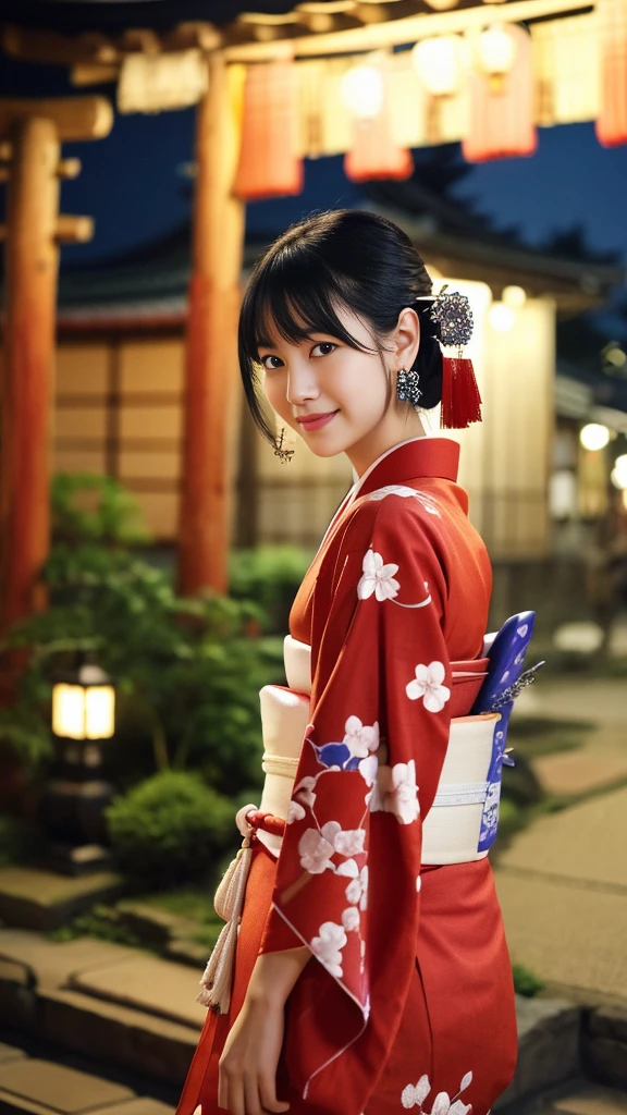 (8k、RAW Photos、Highest quality、masterpiece:1.2)、Very detailedな、Ultra-high resolution、(Realistic、photo Realistic:1.37)、Portraiture、High resolution raw color photos、Professional photos、Very delicate and beautiful、Very detailed、 8k Wallpapers、growing up、finely、Large file size、Official Art、Highly detailed CG Unity 8k wallpapers、Very detailed美しい女の子、Very detailed顔、extremely detailed eye、Very detailed肌、Very thin fingers、Very detailed鼻、Very detailed口、Perfect Anatomy、Very detailed背景、Very detailed衣装、1 girl、(18-year-old:1.2)、10 generations、cute、Famous Japanese Idols、cute、(:1.2)、Realistic body、、Pure white skin、Glowing Skin、Slender body、Good style、Black-haired、Hair Collection、(bangs:1.2)、Laughter、cute、young、cute faces、A vivid face、Beautiful eyes、Order the sauce、(kimono:1.4)、Exquisite embroidery、Earrings、(hair ornaments:1.2)、eye、Cowboy Shot、frontage、Standing posture、Contrapo、Outside the house、(night:1.4)、Japanese style、Kyoto、Dynamic Lighting、