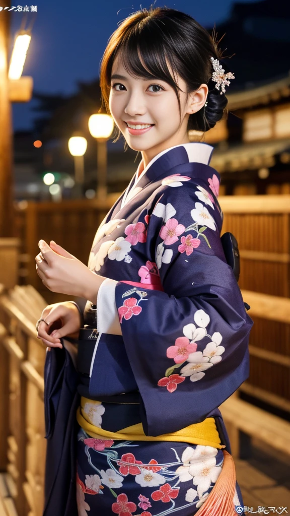 (8k、RAW Photos、Highest quality、masterpiece:1.2)、Very detailedな、Ultra-high resolution、(Realistic、photo Realistic:1.37)、Portraiture、High resolution raw color photos、Professional photos、Very delicate and beautiful、Very detailed、 8k Wallpapers、growing up、finely、Large file size、Official Art、Highly detailed CG Unity 8k wallpapers、Very detailed美しい女の子、Very detailed顔、extremely detailed eye、Very detailed肌、Very thin fingers、Very detailed鼻、Very detailed口、Perfect Anatomy、Very detailed背景、Very detailed衣装、1 girl、(18-year-old:1.2)、10 generations、cute、Famous Japanese Idols、cute、(:1.2)、Realistic body、、Pure white skin、Glowing Skin、Slender body、Good style、Black-haired、Hair Collection、(bangs:1.2)、Laughter、cute、young、cute faces、A vivid face、Beautiful eyes、Order the sauce、(kimono:1.4)、Exquisite embroidery、Earrings、(hair ornaments:1.2)、eye、Cowboy Shot、frontage、Standing posture、Contrapo、Outside the house、(night:1.4)、Japanese style、Kyoto、Dynamic Lighting、