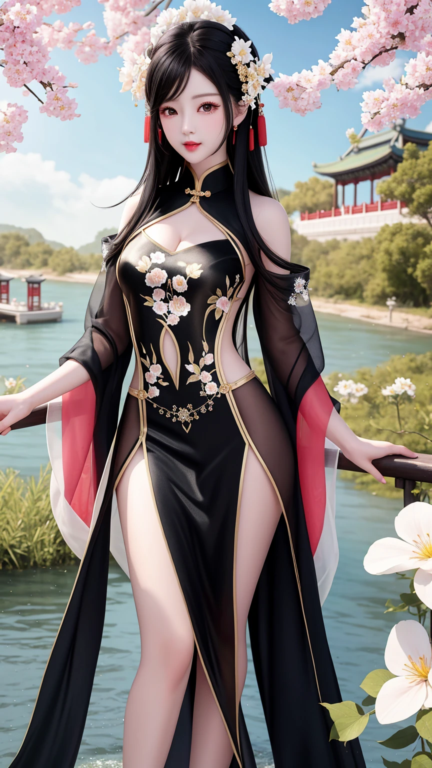 Top quality, masterpiece, high resolution, Chinese,，，，，，，On the river bank,，，，，，,,On the river bank,,,，，，，，,,,,naked,，stand erect，，，，，2 Girls,，，，，,2 Girls, Attractive appearance and personality, Big body, Incredibly sexy, ，，，，Floral ，， ，Floral，， Light flower fragments，，(transparent ), Large hollow perspective, Beautiful and delicate face, (Image) Perfect slim figure (Nipple slippage: 0.5), Perfect fair skin，stand erect，，Smooth black hair，，，，Black Hair