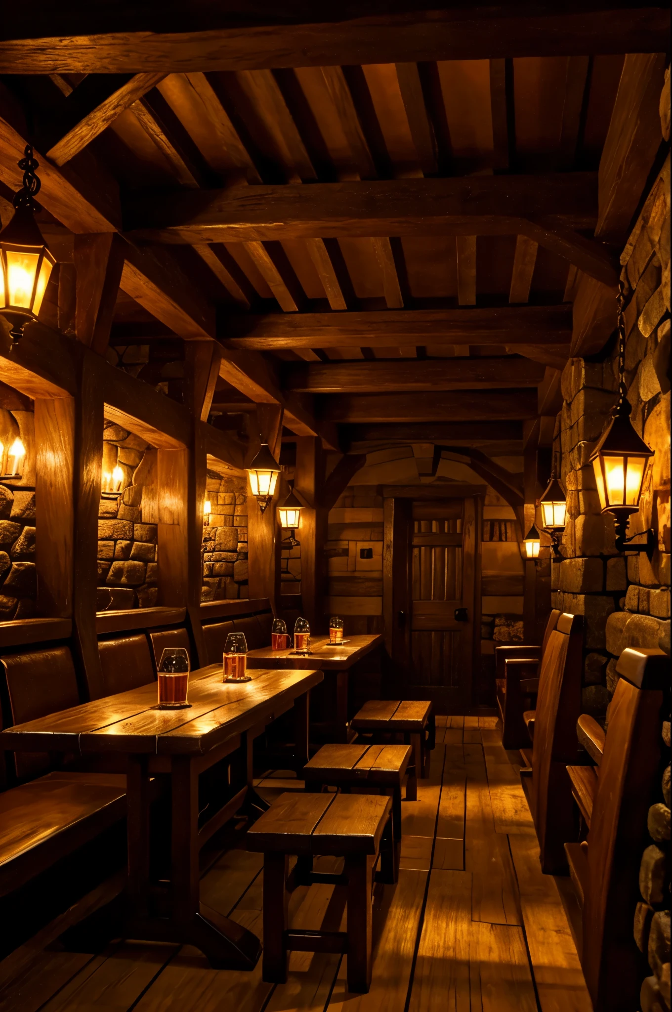 cozy warm medieval tavern, high definition, warm lighting, high details