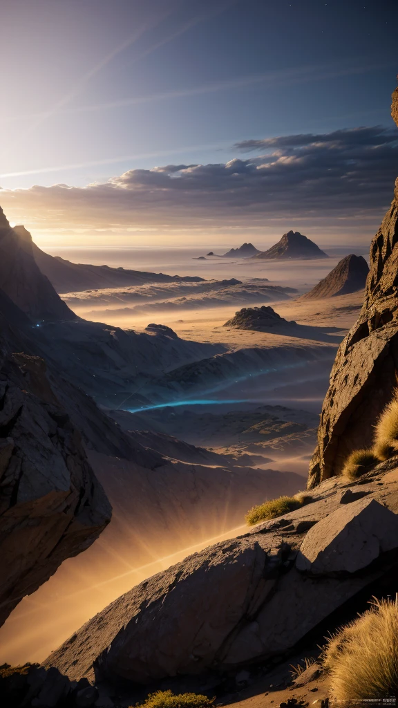 Illustration, sky sea and earth, Highly detailed, Sharp focus, 4k Hd, Neutral colors, Bounce light and soften shadows, Sunlight , Detailed light rays, Stunningly beautiful, no humans