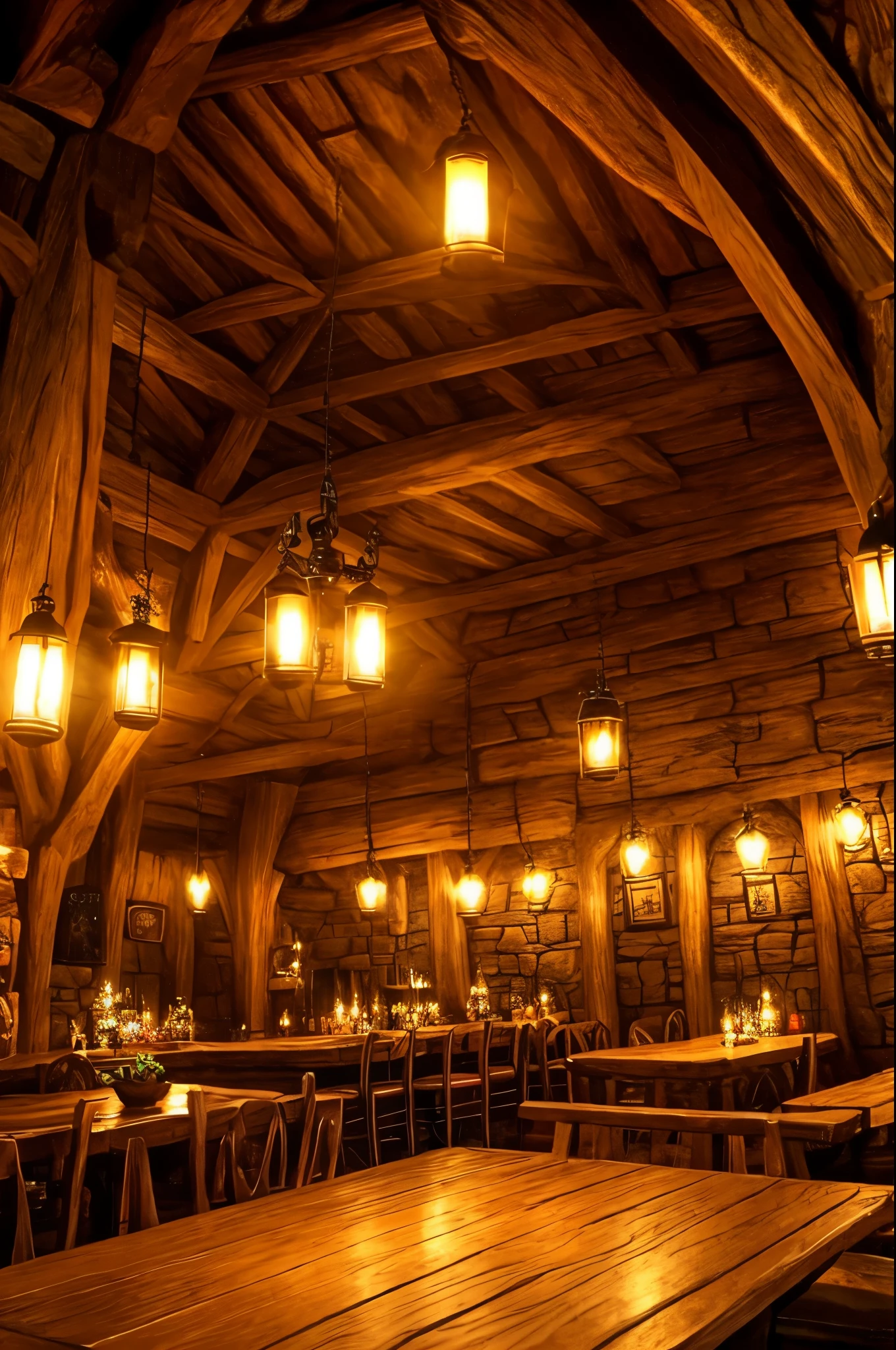 cozy warm medieval tavern, high definition, warm lighting, high details