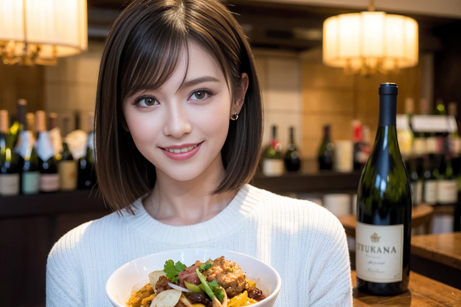 (Realistic:1.1),(masterpiece,Highest quality),8k,(49 years old), 53 years old, ベリーslimボディ、slimカップル、Tight waist,Upper Body,full-course dinner、wine 、Amazing view of the sunset sky and clouds、Perfect Anatomy, Brown Hair, short hair,Random Hairstyles,((Highly detailed face and eyes:1.2)),Perfect golden ratio face,Long sleeve shirt、dress,(smile:1.2)、Shortcuts、cute、(Realistic, Intricate details:1.2), A bright smile、short hair,Bright Face、赤wine 、Appetizers、Italian food、wine bottle、Champagne、スパークリングwine、(slimな顔), (The body is slim), (Brown Hair), (Shortcuts), Upper Body, 白wine, slim, wineグラス,