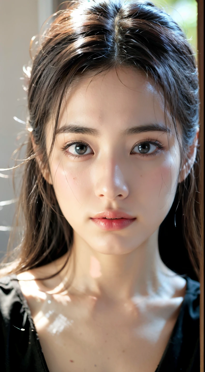 get dressed, (photo realistic:1.4), (hyper realistic:1.4), (realistic:1.3), (softer light:1.05), (increase qualityแสงระดับโรงภาพยนตร์:0.9), 32K, 1 girl,20 year old girl, realistic lighting, Backlight, light on face, radiation traces, (brighter light:1.2), (increase quality:1.4), (The best quality genuine skin:1.4), Eyes with intricate details, A face with intricate details, Exquisite quality eyes, (Tired and sleepy and satisfied:0.0), closeup face, t-shirt, (Increase the mood of the body:1.1), (Increase the beauty of the skin:1.1)