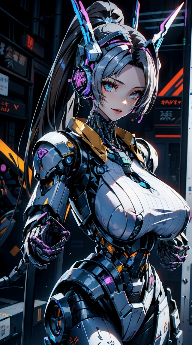 (head shot:1.6)、Very detailed, Advanced Details, high quality, High resolution, 1080P, hard disk, beautiful,(War Machine),Armor War,(((He has a machine gun in each hand:1.5))),(((Dynamic pose:1.3)))、(((attack posture:1.3)))、beautiful,Mecha Cyborg Girl,BATTLE MODE,Mecha Body Girl,She is wearing a futuristic War Machine weapon mecha、(((Mechanical Headgear:1.3)))、(((Cyber Headphones:1.3)))、(Beautiful and huge mechanical breasts)、Close-up of a woman in a futuristic suit, Girl wearing mecha cyber armor, Cyberpunk Anime Girl Mecha, Female Mecha, perfect Anime Cyborg woman, Anime Cyborg, Mech Suit, Anime Mecha Armor, アニメMecha aesthetics, Girl in Armor, beautiful少女サイボーグ, Mecha aesthetics, Japanese Cyborg, Cyber Suit, Cyber Japan style armor、((High ponytail:1.3))、