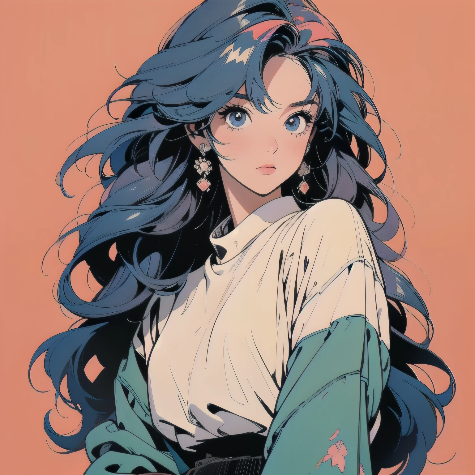 masterpiece, ultra high resolution, extremely detailed, 1 Girl, 32k, Full Length, Top, Messy Room, Apartment, One Girl, 4k, Calm expression, Warm Colors , Skirt, white Blouse, Faint Lighting, extremely detailed Hair, extremely detailed Perfect Face, 80's Fashion, Retro Colors, Top Quality, detailed Background, Complex Background, Sunset, Hair color mixed with various colors, (((Anime)))