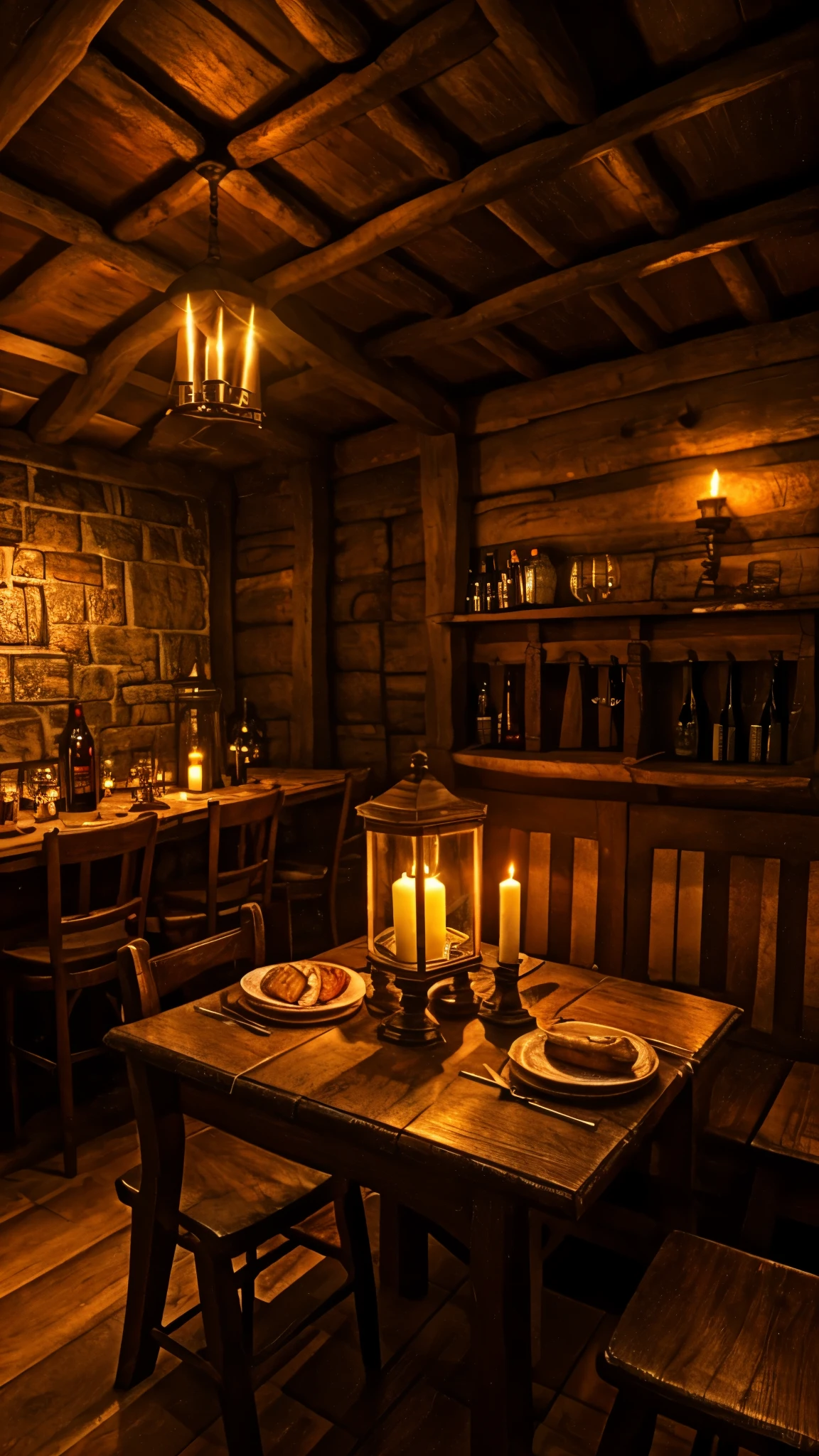 cozy warm medieval tavern, high definition, warm lighting, high details