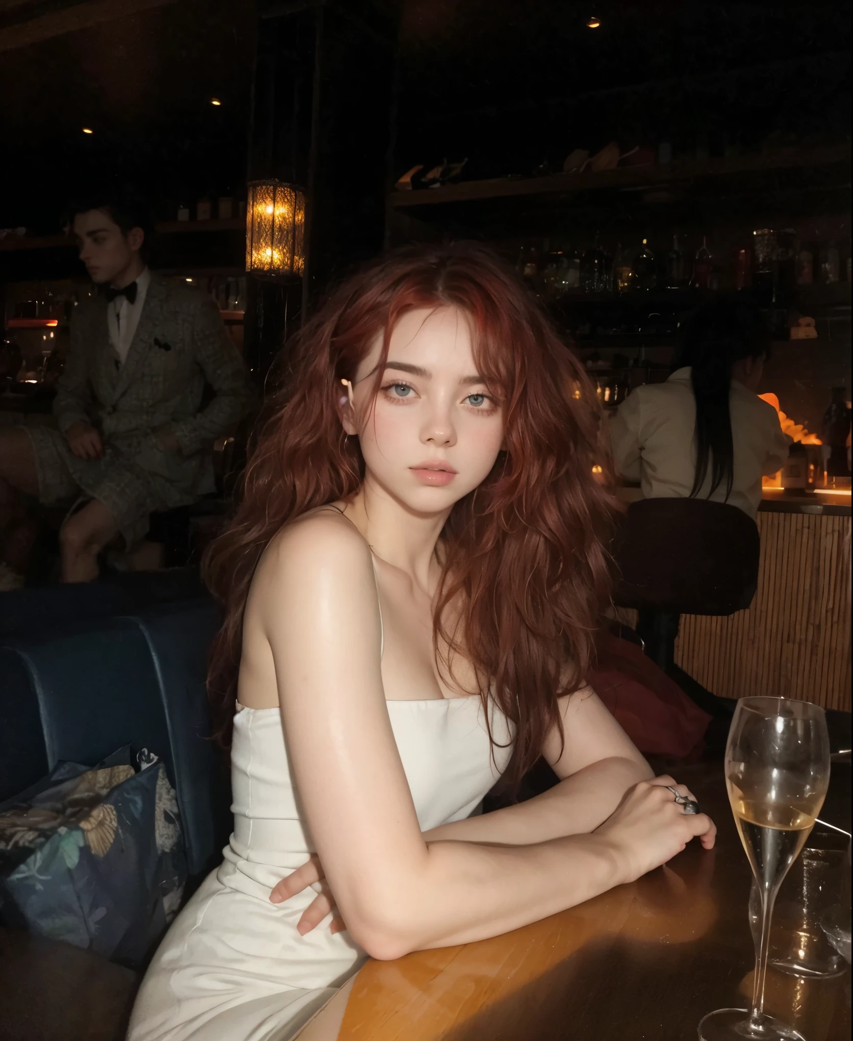 red woman with long hair and piercings posing for a photo, with red long hair, with long red hair, perfect red haired girl, ava max, tifa lockhart with red hair, pale porcelain white skin, anime girl in real life, with red hair, extremely light red hair, very light red hair, with long red hair, her hair is red