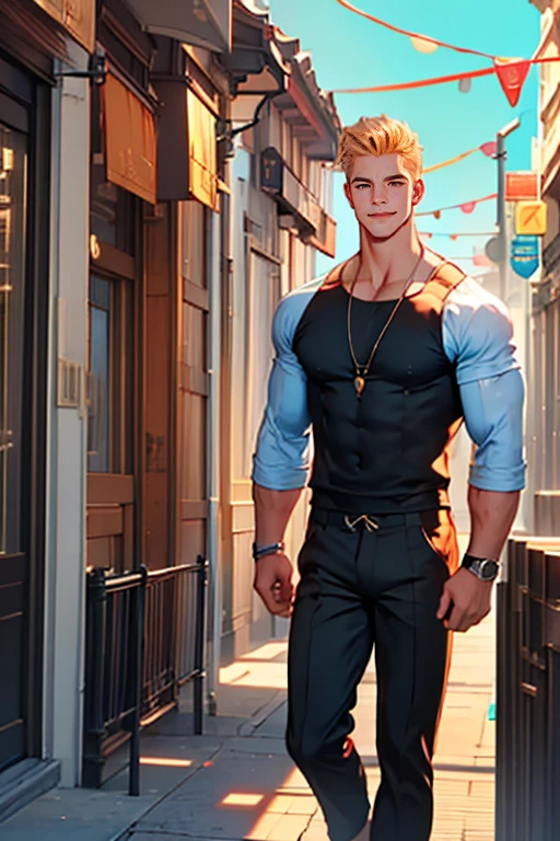 (tmasterpiece, high resolution, ultra - detailed:1.0), (1 boy, Young male, masculine face), Perfect male body, tall and strong, Adult male, Delicate eyes and delicate face, Extremely detailed CG, Unity 8k wallpaper, Complicated details, Detailed face, (blond hair, messy hair, serious faces, white shirts,Bad students), (frown,evil smile:1.3), stad in school corridor, street style, color difference, Depth of field, dramatic shadow, Ray tracing, Best quality, Cinematic lighting, offcial art,Portrait