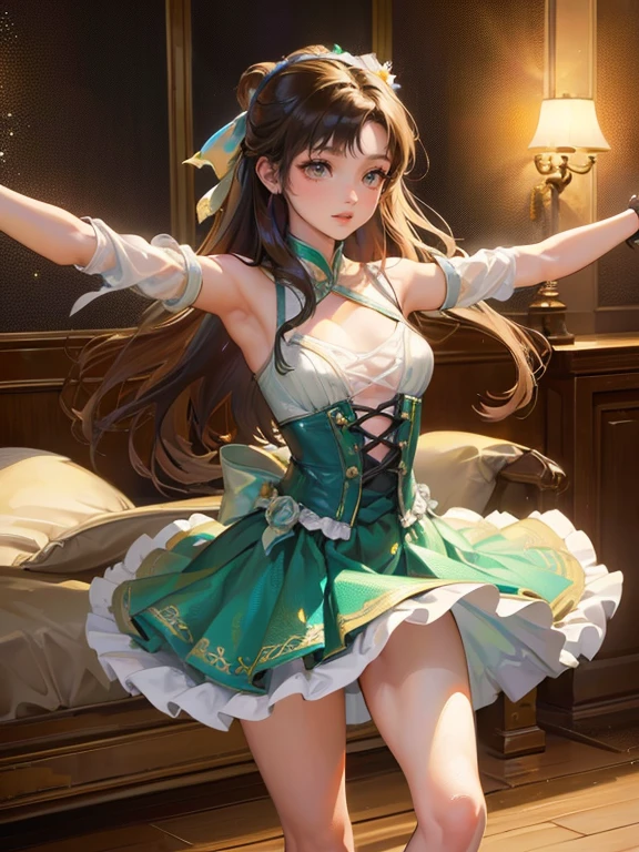 (Highest quality、 8k 、masterpiece、High resolution)、(DEGAS、Dancer style)、Ballet、whole body、15 year old girl、cute、Realistic、Realistic、Official Art、Detailed CG、