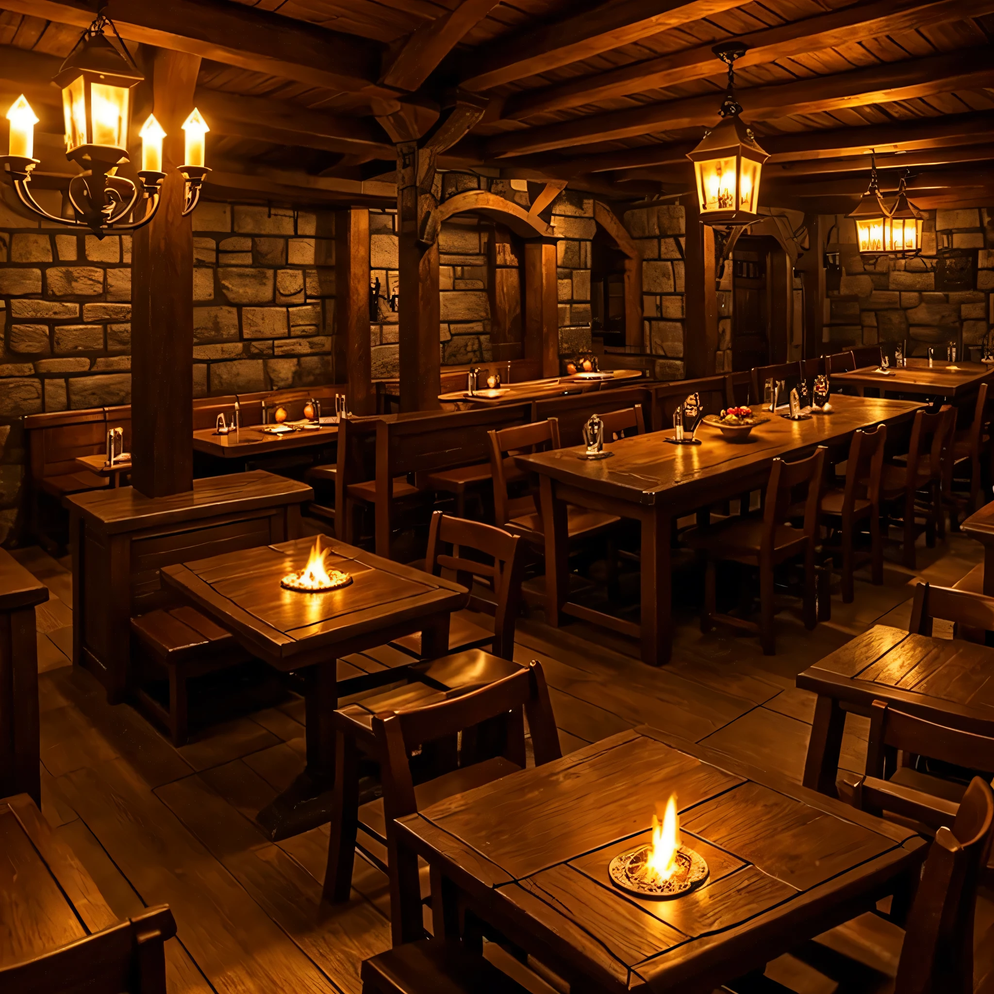 Warm and cozy medieval tavern. Fantasy tavern, magical, Lord of the rings like