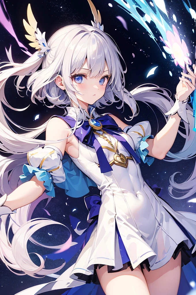 hero, cute, magical girl, lunatic, silver hair, shining eye