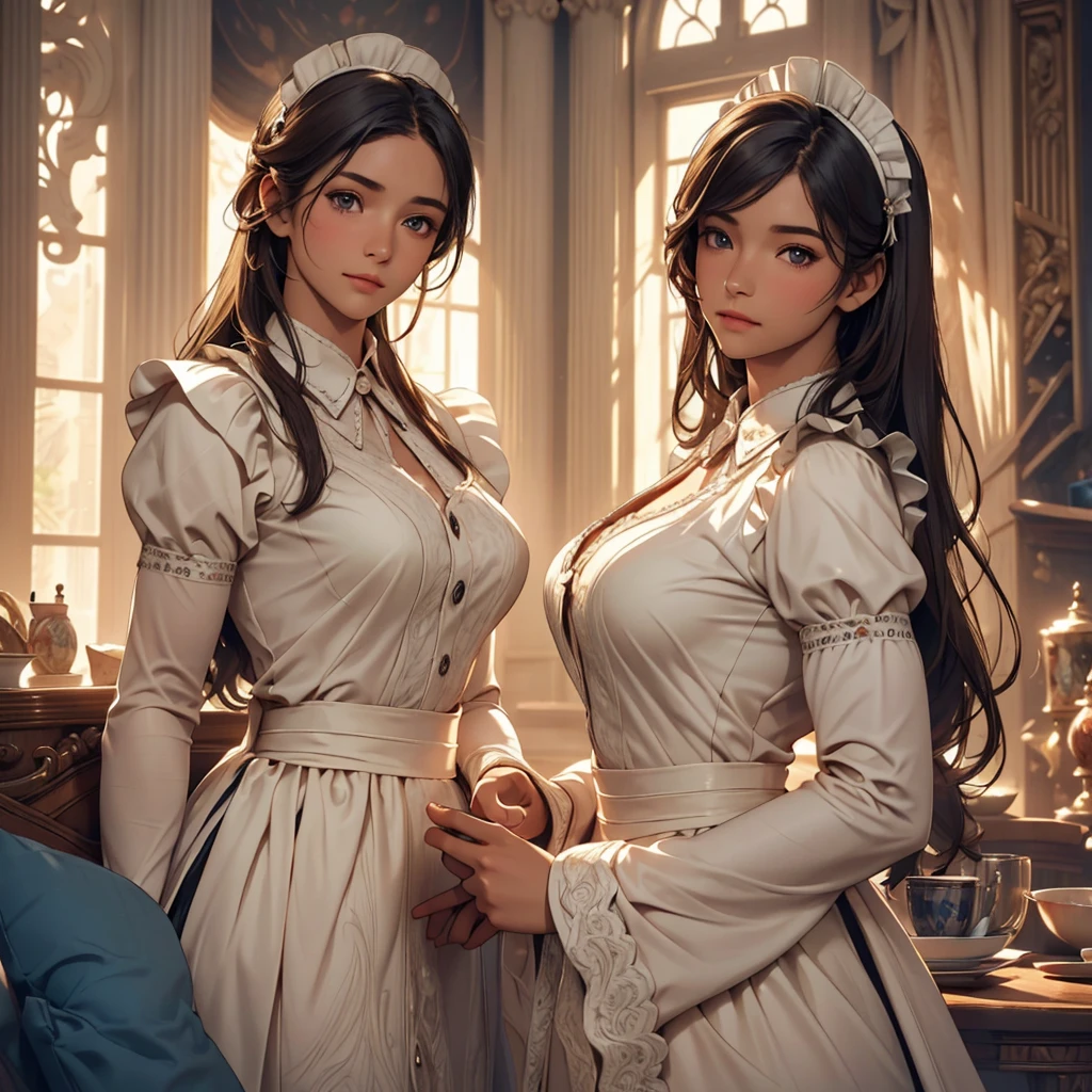(1girl),a young maid girl standing, her posture upright and graceful, 12 years old,dark skin, billowing cumulus clouds in the blue sky, (best quality,4k,8k,highres,masterpiece:1.2),ultra-detailed,(realistic,photorealistic,photo-realistic:1.37),intricate details,beautiful detailed eyes,beautiful detailed lips,extremely detailed eyes and face,long eyelashes,elegant maid uniform,detailed folds and textures,cinematic lighting,warm color tones,soft focus,award winning photography