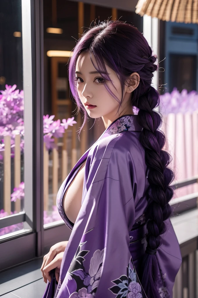 Thunder General,Purple Hair,Anime Adult,High and cold,Purple Kimono,Braid,,Big breasts,full