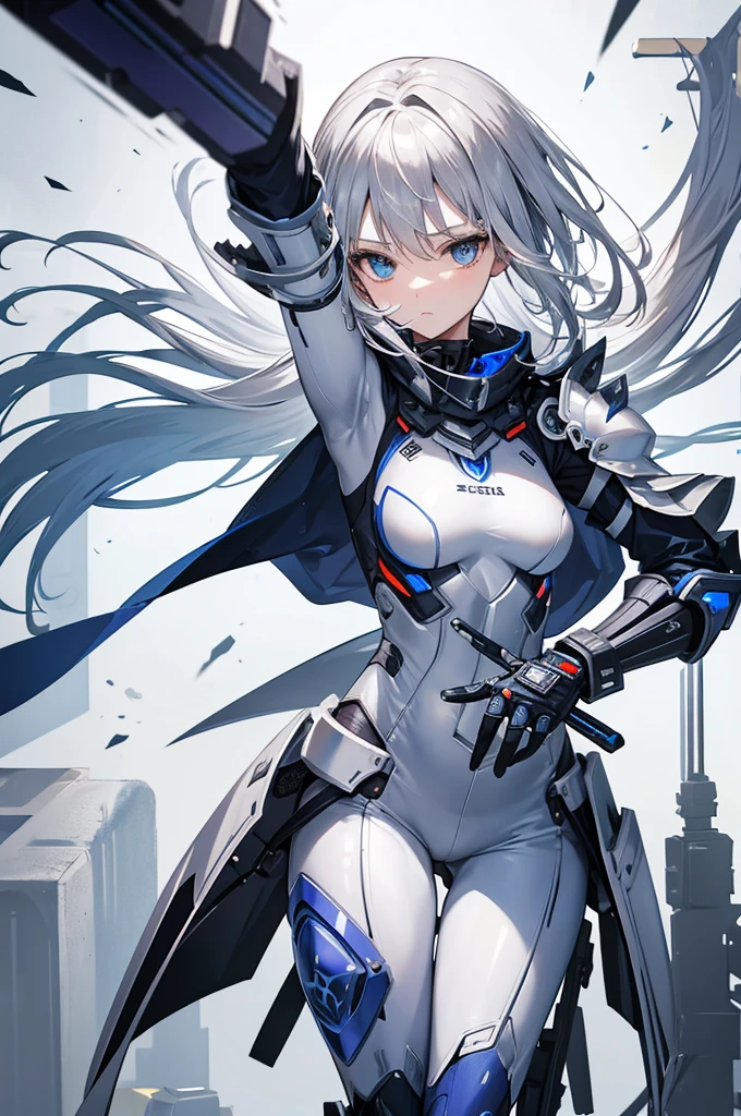 automatic silver armer, hero suit, SFX, revolver, machine shield