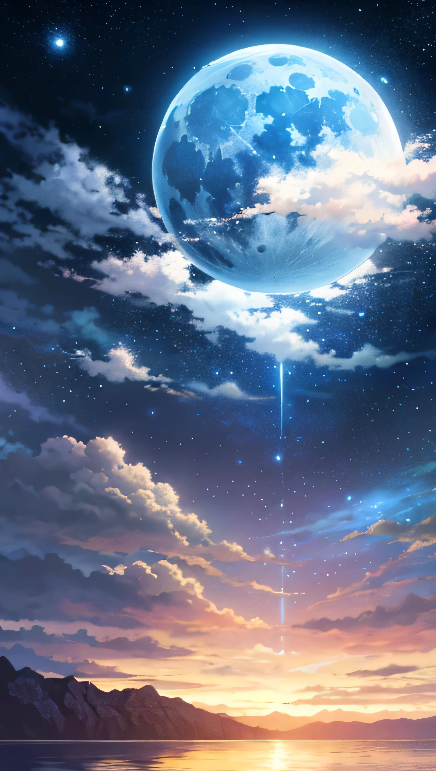 Wear a river picture, Stars in the sky, And the Moon、Condensed beauty, Concept art inspired by Tosa Mitsuoki, pixiv Contest Winner, Highest quality, Fantasy art, Beautiful anime scene, Bright round moon, Starry Sky environment in the moonlight, Dream Painting, Anime Background art, dream scenery art, Great night, Anime Background, Background artwork, Great art, Atmospheric anime, Starry Sky, Enhanced Detail.