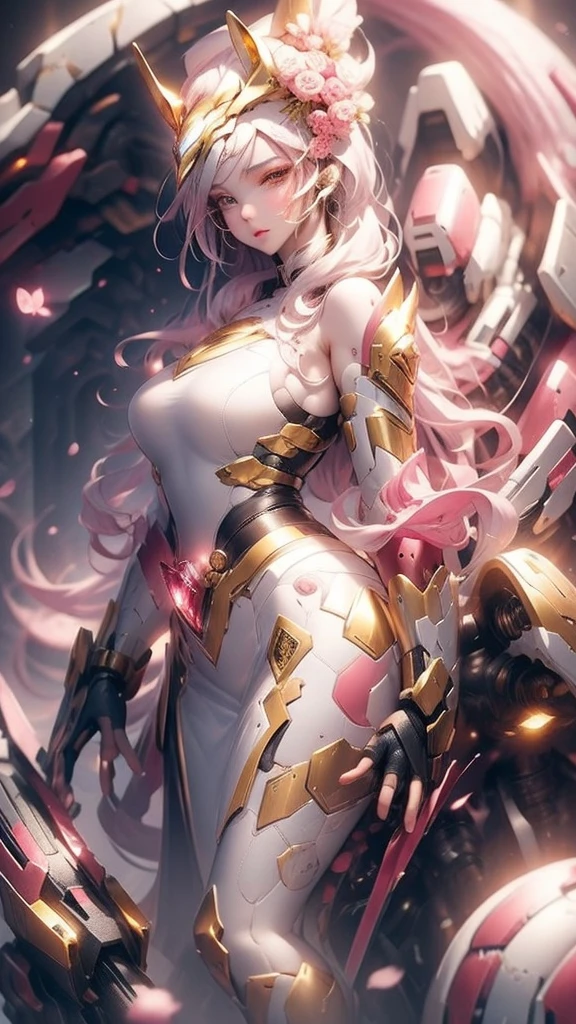 best quality,masterpiece,Ultra-high resolution,(photoactual:1.4),yellow雲霧,yellowChina龍背景,beauty,serious,China,yellow過腰長髮,Single ponytail,Big breasts,古色China漢服（yellow）,Sword dance,