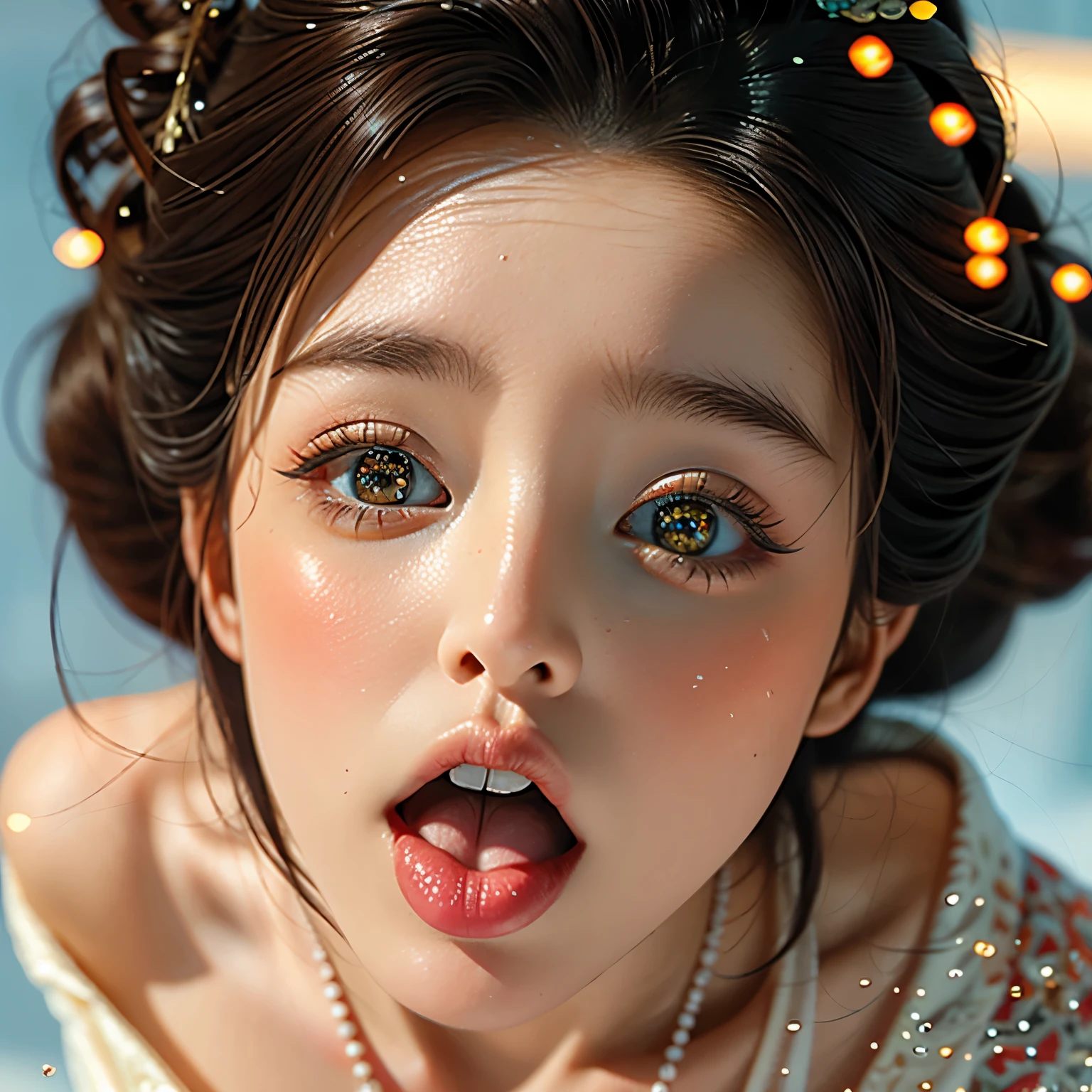 ExtremelyDetailed Kawaii girl Face, (Close-up Sweet lips) glossy lips with beautiful details, Coquettish tongue Moving as if ((Kissing to camera)), an extremely delicate and beautiful (8K TopQuality Masterpiece of Ultra-detailed(ProfessionalPhoto:1.37)), {Amazing|finely detail|official art|incredibly absurdres} (close-up:1.22), fish eye lens (wide lens) macro lens, Detailed reflective Eyes ElaboratePupils with (sparkling highlights:1.28) (Delicate Voluminous LongEyelashes:0.88), {from Above|Visible back of throat|String of saliva drip|(naked shoulder:1.32)}, (Dripping juice on tongue:1.23) snow particles 
