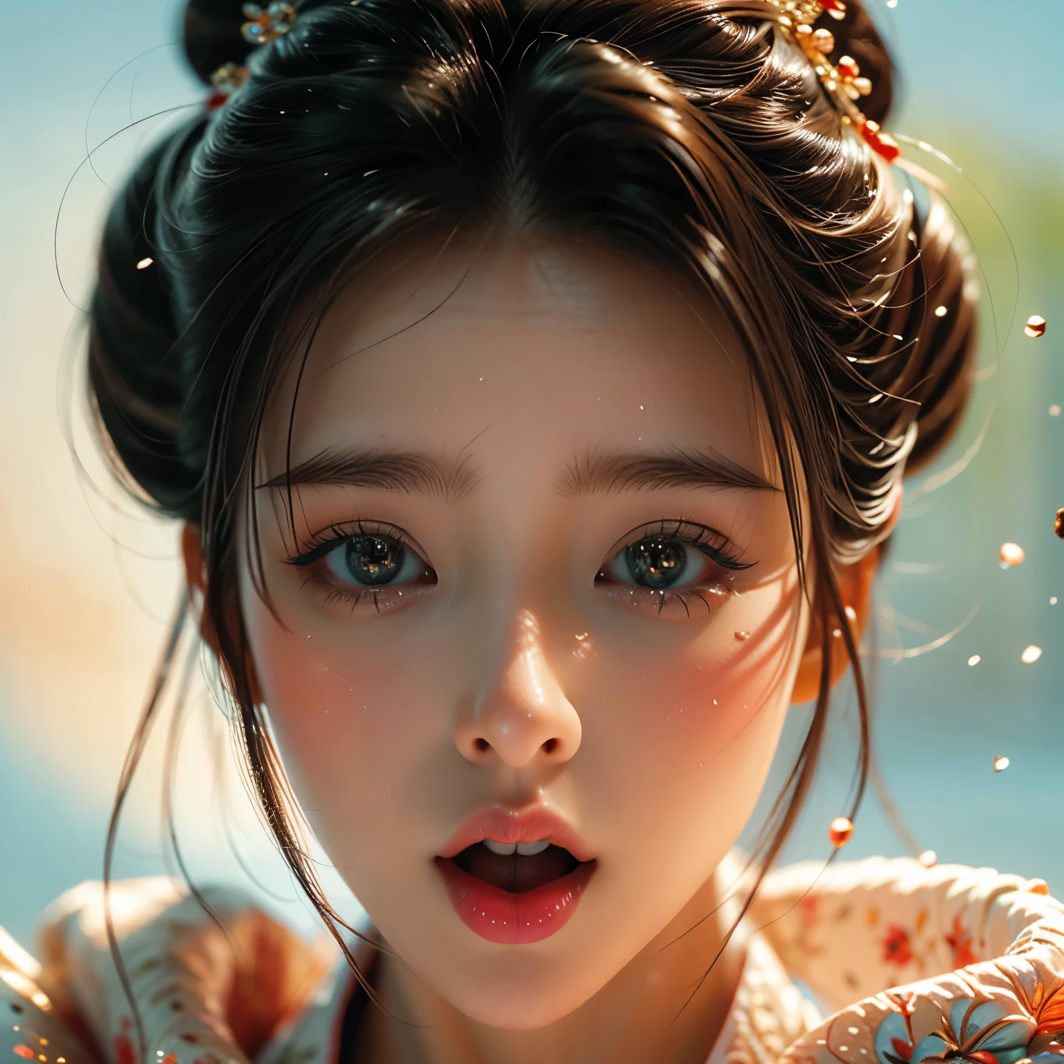 ExtremelyDetailed Kawaii girl Face, (Close-up Sweet lips) glossy lips with beautiful details, Coquettish tongue Moving as if ((Kissing to camera)), an extremely delicate and beautiful (8K TopQuality Masterpiece of Ultra-detailed(ProfessionalPhoto:1.37)), {Amazing|finely detail|official art|incredibly absurdres} (close-up:1.22), fish eye lens (wide lens) macro lens, Detailed reflective Eyes ElaboratePupils with (sparkling highlights:1.28) (Delicate Voluminous LongEyelashes:0.88), {from Above|Visible back of throat|String of saliva drip|(naked shoulder:1.32)}, (Dripping juice on tongue:1.23) snow particles