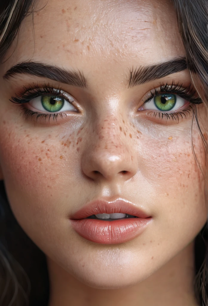 (best quality, 4k, 8k, high resolution, masterpiece: 1.2), ultra-detailed, (realistic, photorealistic, photorealistic: 1.37), beautiful detailed eyes, beautiful detailed lips, extremely detailed face, long eyelashes, medium : May car, freckles, black hair, green eyes shining.