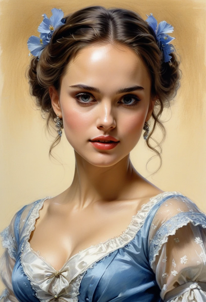 Natalie Portman, Victorian Hungarian Women 19th Century Women, Nice features, Vadim Kashin, james gurney, ink, Ink Art", Stunning beauty , Royo, behind, 超精细Ink Art现代欧洲水墨画,