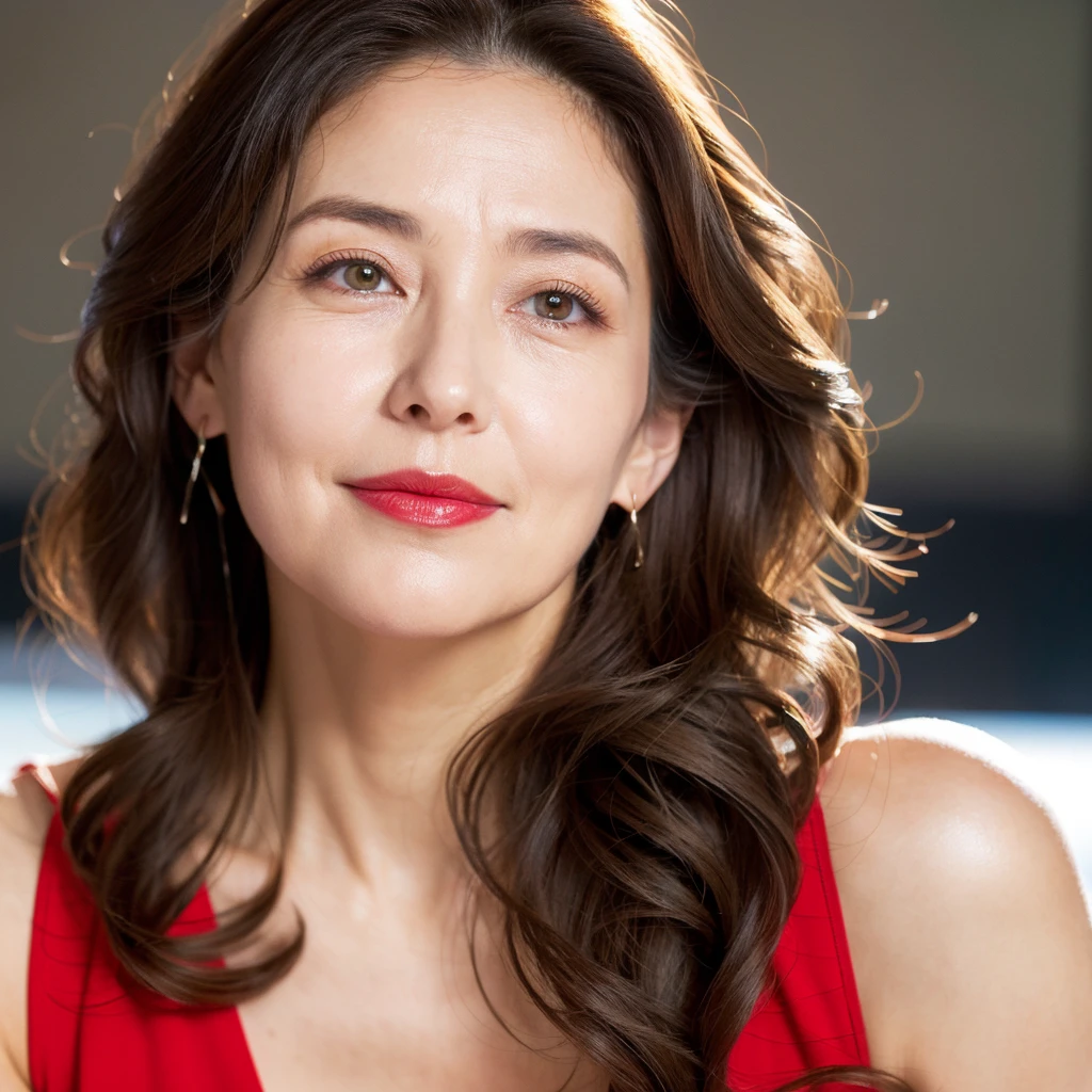 Beautiful mature woman with beautiful wavy long hair, Sexy clothes, Mature Woman, Red lipstick, Ultra-high resolution,(Realistic:1.4), ((Highest quality)), ((masterpiece)), (be familiar with),