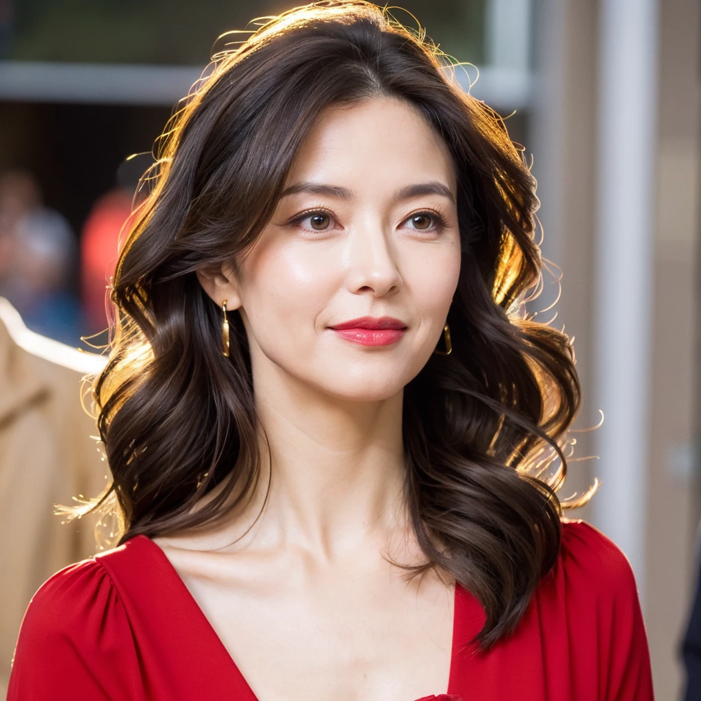 Beautiful mature woman with beautiful wavy long hair, Sexy clothes, Mature Woman, Red lipstick, Ultra-high resolution,(Realistic:1.4), ((Highest quality)), ((masterpiece)), (be familiar with),