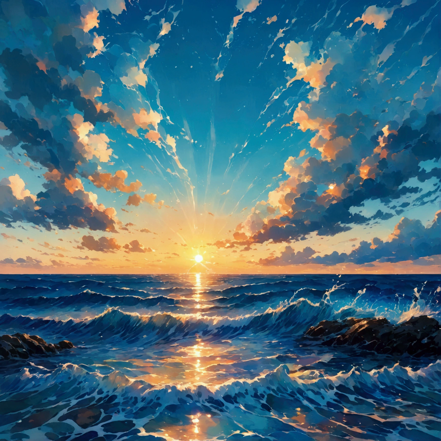 summer、Ocean、Ocean岸、Transparent blue、sunset、Splash